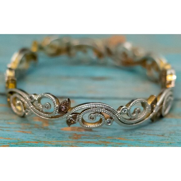 7 inch, Vintage Floral Abstract Pattern Gold Tone Bangle Bracelet - P29 - Picture 2 of 3